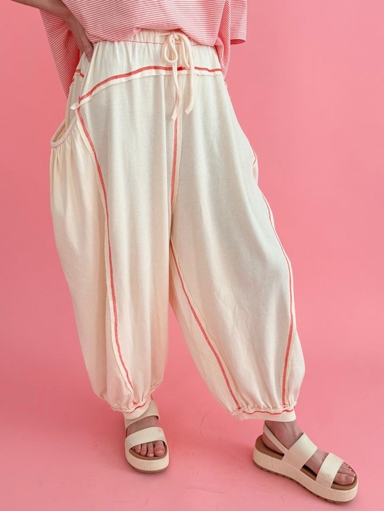 POL Pants - POL Jasmine Freestyle Cream Drift Contrast Stitch Harem Joggers Size Small